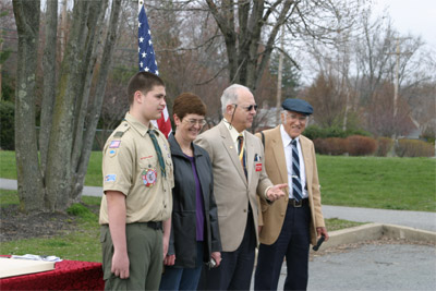 Councilman Weiner addressing audience at April 10, 2011 Harlan Day Drive naming with family members John Day, Sharon Day Lynch and Chris Durgin