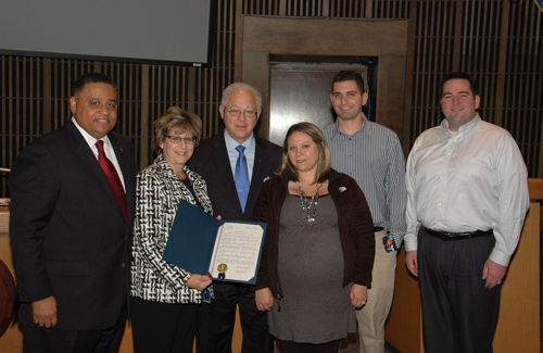 Councilman Weiner presenting a Council Resolution to the family of Alan C. Blum that honored his life and legacy.